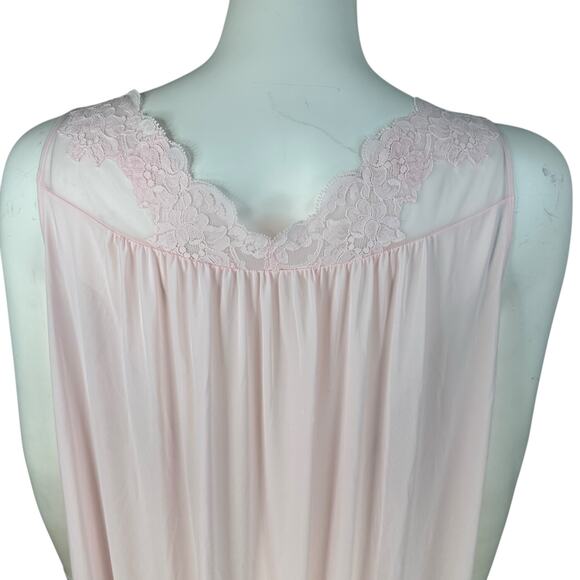 VTG Shadowline Nightgown Womens Medium Pastel Pink Lace Sleeveless Semi Sheer - Picture 8 of 10